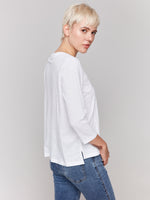 Charlie B White 3/4 Sleeve Top With Front Hem