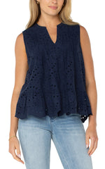 Liverpool Eyelet Navy Tank Top