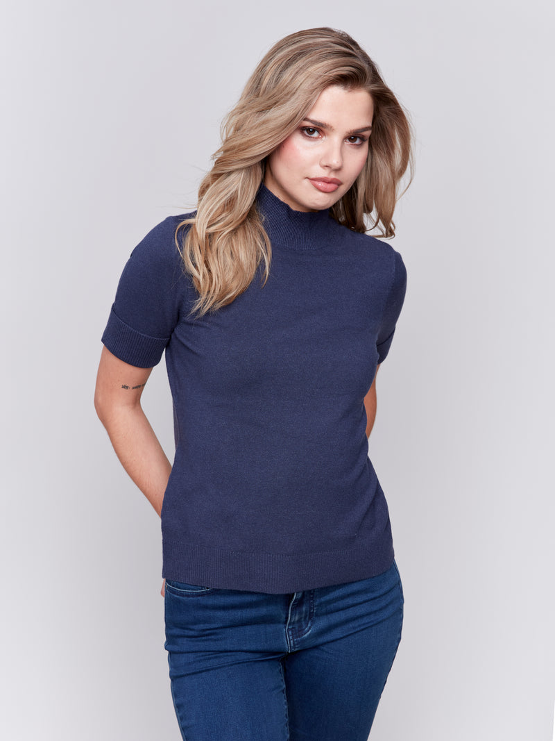 Charlie B Short Sleeve Sweater Top Navy