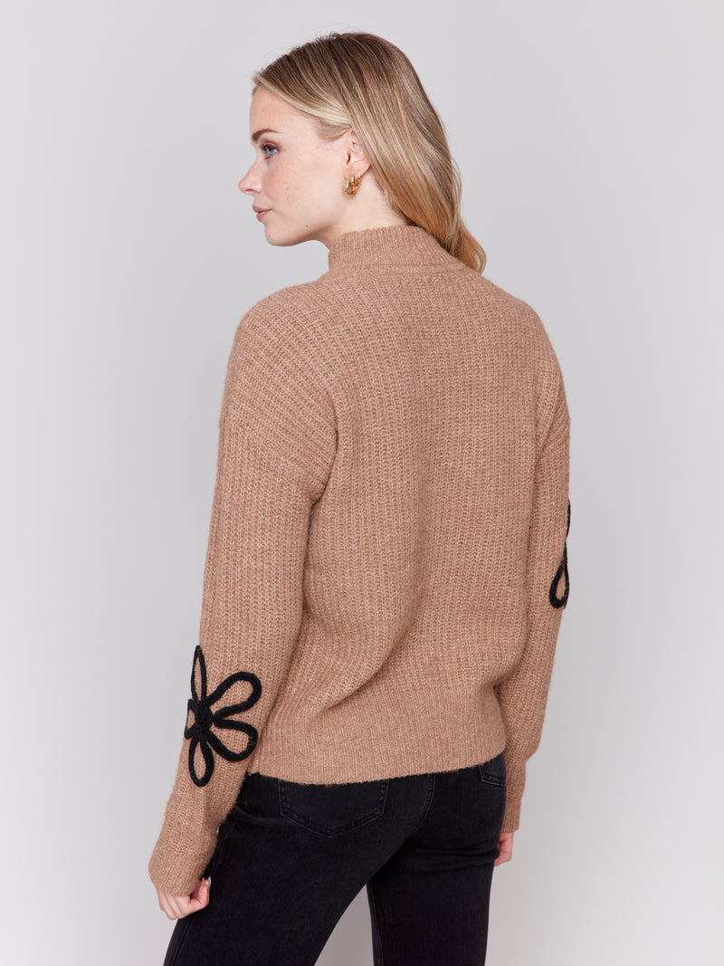 Charlie B Truffle Sweater With Black Daisys