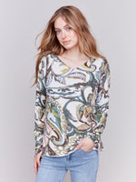 Charlie B Light Weight Sweater Peacock Print