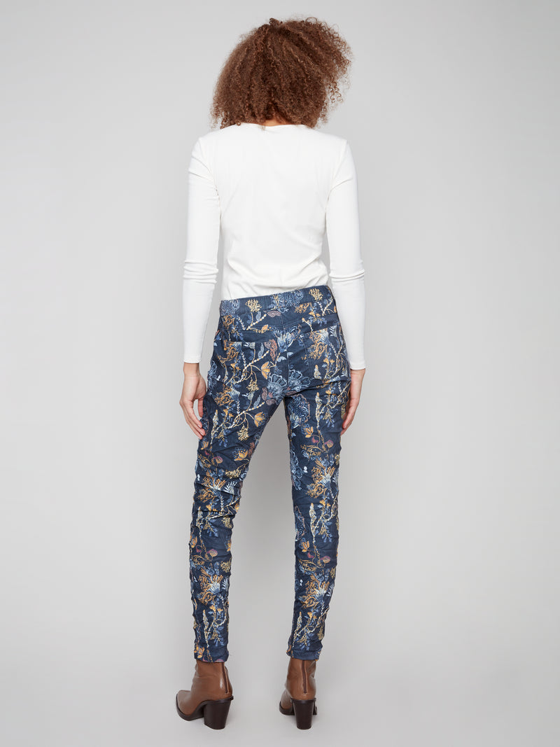 Charlie B Printed Crinkle Suede Pull On Pants Rio