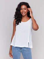 Charlie B White Linen Tank Top With Side Slit